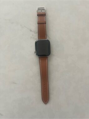 Hermes Brown Leather Watch Strap with Silver Buckle